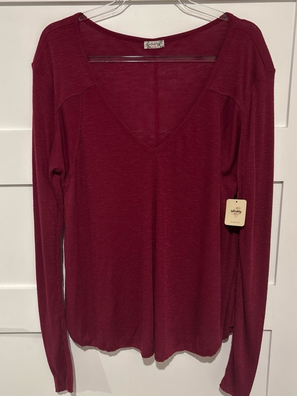 Free People Knit Casual Layering V-Neck Long Sleeve Top